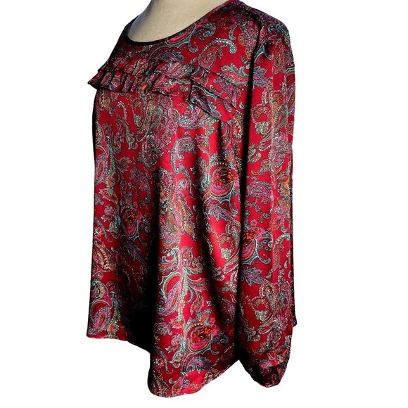 Talbots Woman's size 3XP Blouse Burgundy Paisley long sleeve - Picture 10 of 12
